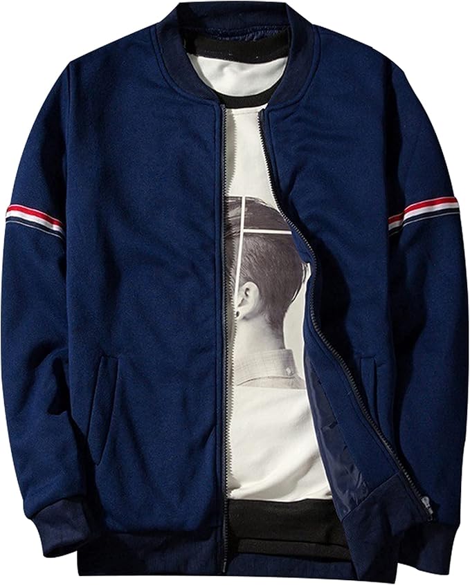 tuveke 男式轻质夹克男式飞行员夹克春秋全拉链摇粒绒夹克休闲外套